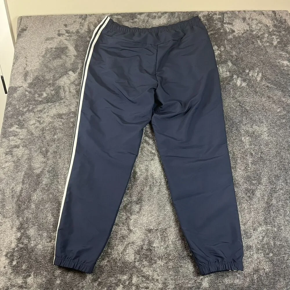 Adidas Windbreaker Joggers Men's L Navy Blue Track Pants Tapered Leg Pockets